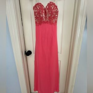 PromGirl Strapless Coral Lace Dress